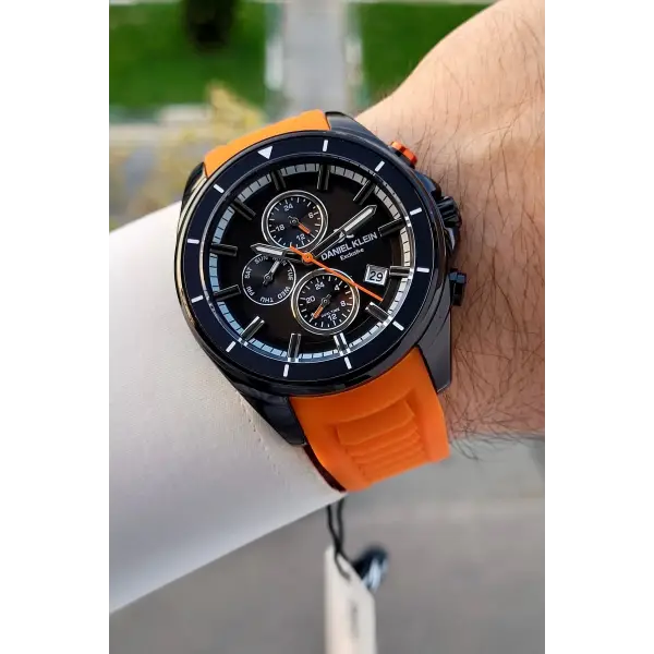 45 Mm Kasası Siyah Kordonu Turuncu Renk İç Göstergeleri Aktif Erkek Kol Saati