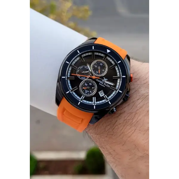 45 Mm Kasası Siyah Kordonu Turuncu Renk İç Göstergeleri Aktif Erkek Kol Saati