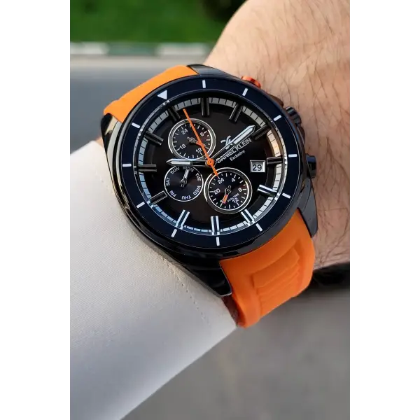 45 Mm Kasası Siyah Kordonu Turuncu Renk İç Göstergeleri Aktif Erkek Kol Saati