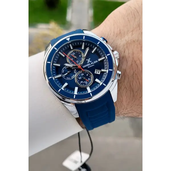 45 Mm Kasası Gümüş Kordonu Lacivert Renk İç Göstergeleri Aktif Erkek Kol Saati