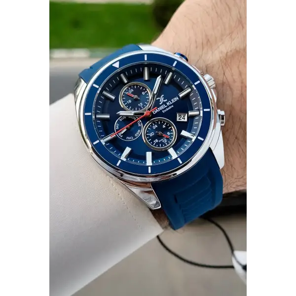 45 Mm Kasası Gümüş Kordonu Lacivert Renk İç Göstergeleri Aktif Erkek Kol Saati