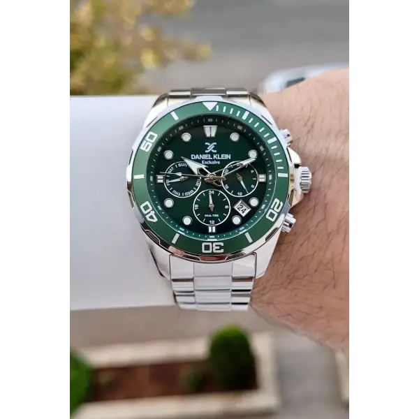 Kadranı Yeşil Kordonu Gümüş Renk İç Göstergeleri Aktif Erkek Kol Saati