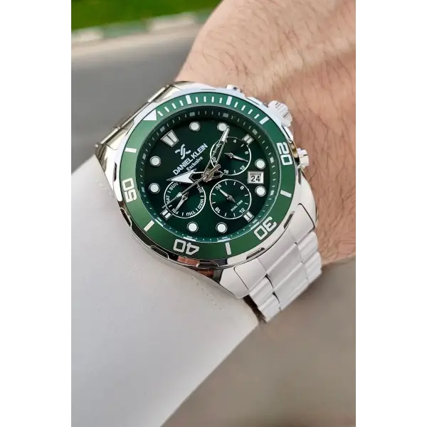 Kadranı Yeşil Kordonu Gümüş Renk İç Göstergeleri Aktif Erkek Kol Saati