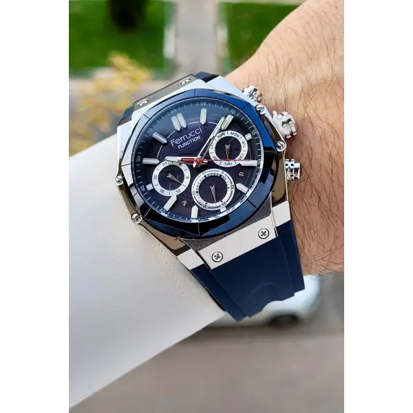 41 Mm Kasası Gümüş Kordonu Lacivert Renk İç Göstergeleri Aktif Erkek Kol Saati