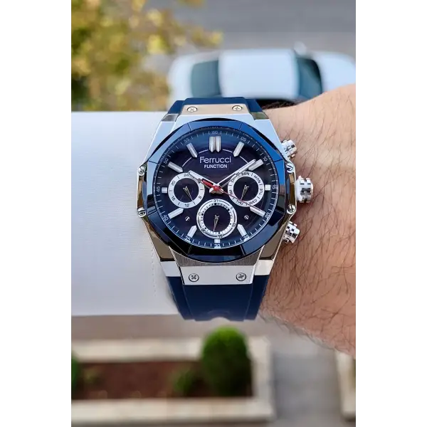 41 Mm Kasası Gümüş Kordonu Lacivert Renk İç Göstergeleri Aktif Erkek Kol Saati