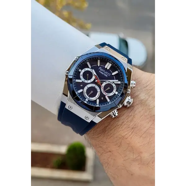 41 Mm Kasası Gümüş Kordonu Lacivert Renk İç Göstergeleri Aktif Erkek Kol Saati