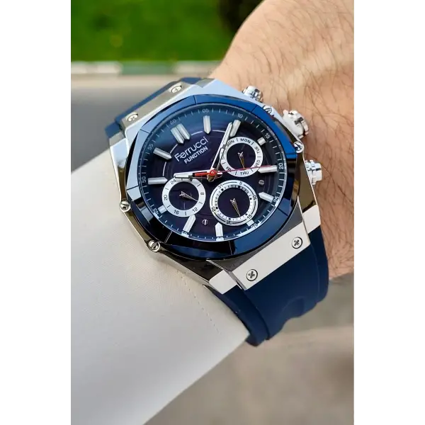 41 Mm Kasası Gümüş Kordonu Lacivert Renk İç Göstergeleri Aktif Erkek Kol Saati