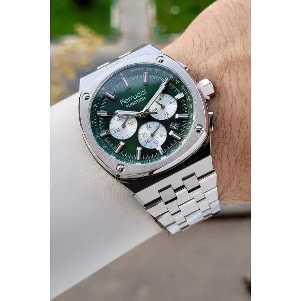 Kadranı Yeşil Kordonu Gümüş Renk İç Göstergeleri Aktif 43 Mm Erkek Kol Saati