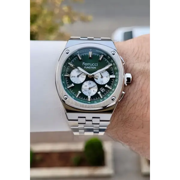 Kadranı Yeşil Kordonu Gümüş Renk İç Göstergeleri Aktif 43 Mm Erkek Kol Saati