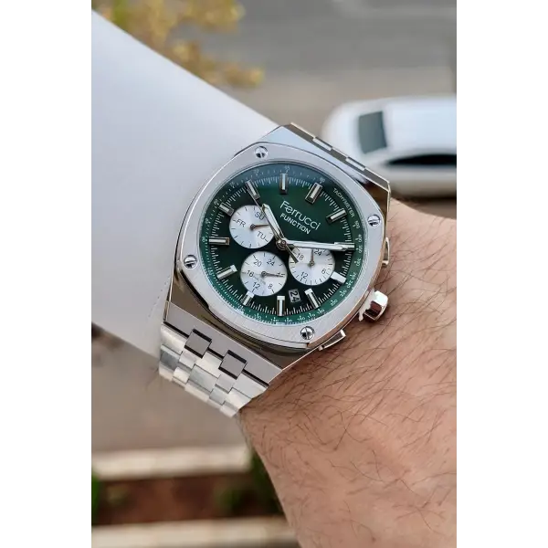 Kadranı Yeşil Kordonu Gümüş Renk İç Göstergeleri Aktif 43 Mm Erkek Kol Saati