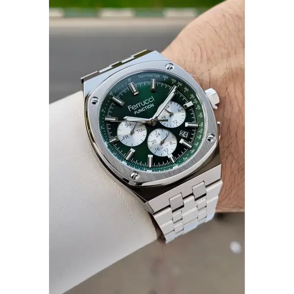 Kadranı Yeşil Kordonu Gümüş Renk İç Göstergeleri Aktif 43 Mm Erkek Kol Saati