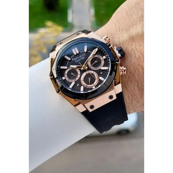 41 Mm Kasası Rose Kordonu Siyah Renk İç Göstergeleri Aktif Erkek Kol Saati