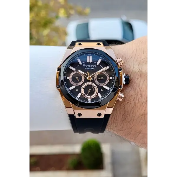 41 Mm Kasası Rose Kordonu Siyah Renk İç Göstergeleri Aktif Erkek Kol Saati