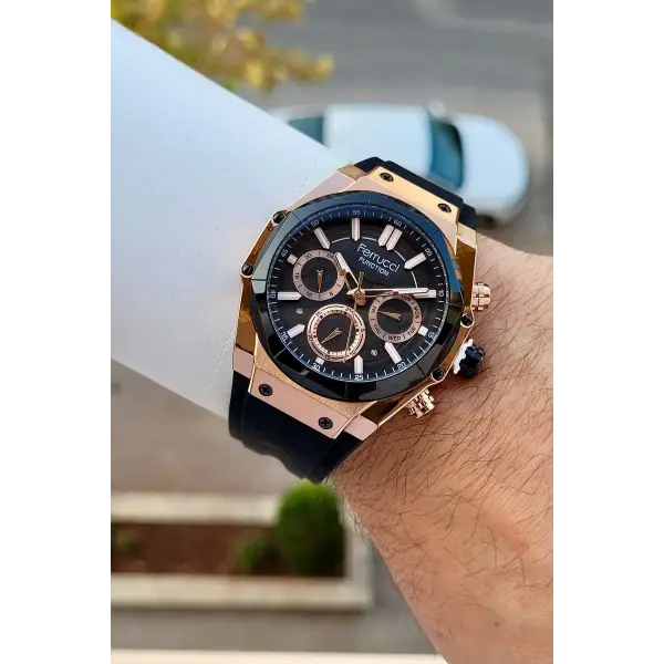 41 Mm Kasası Rose Kordonu Siyah Renk İç Göstergeleri Aktif Erkek Kol Saati