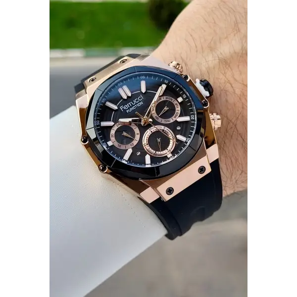 41 Mm Kasası Rose Kordonu Siyah Renk İç Göstergeleri Aktif Erkek Kol Saati