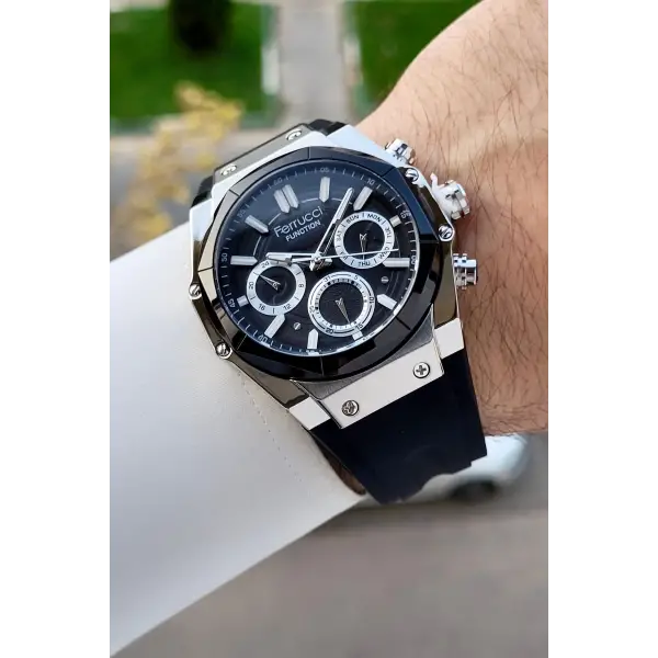 41 Mm Kasası Gümüş Kordonu Siyah Renk İç Göstergeleri Aktif Erkek Kol Saati