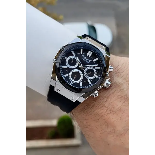 41 Mm Kasası Gümüş Kordonu Siyah Renk İç Göstergeleri Aktif Erkek Kol Saati