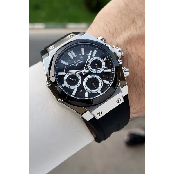 41 Mm Kasası Gümüş Kordonu Siyah Renk İç Göstergeleri Aktif Erkek Kol Saati