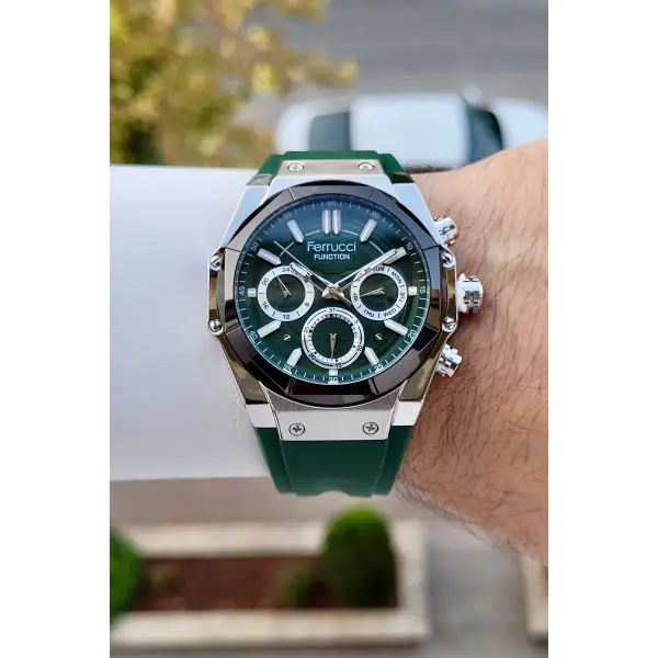 41 Mm Kasası Gümüş Kordonu Yeşil Renk İç Göstergeleri Aktif Erkek Kol Saati