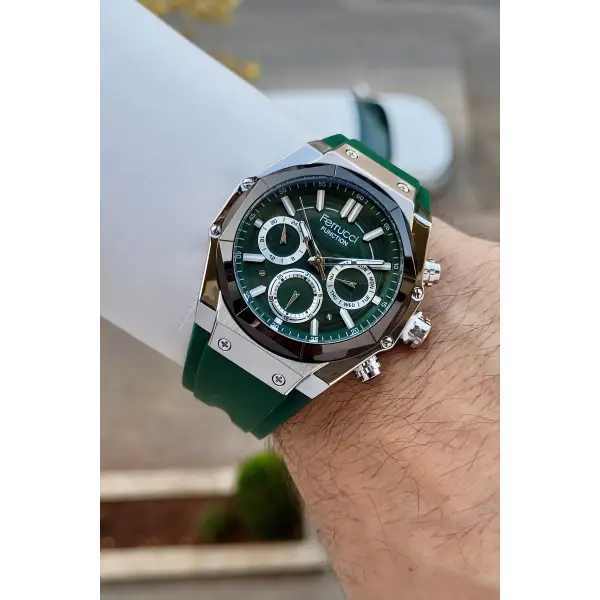 41 Mm Kasası Gümüş Kordonu Yeşil Renk İç Göstergeleri Aktif Erkek Kol Saati