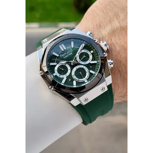 41 Mm Kasası Gümüş Kordonu Yeşil Renk İç Göstergeleri Aktif Erkek Kol Saati