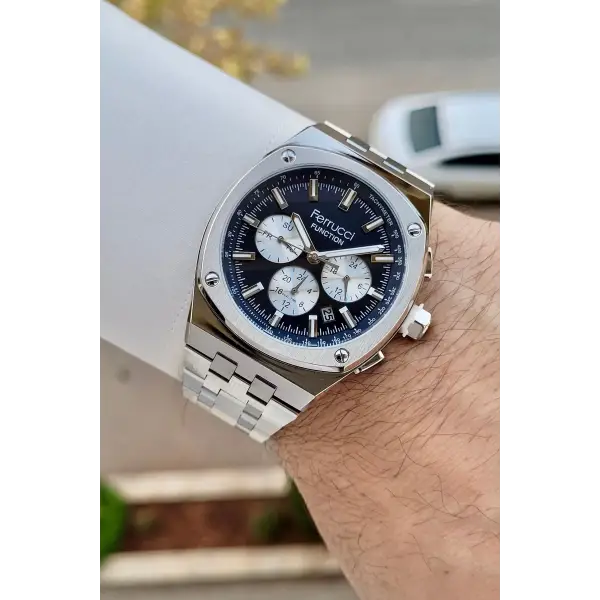 Kadranı Lacivert Kordonu Gümüş Renk İç Göstergeleri Aktif 43 Mm Erkek Kol Saati