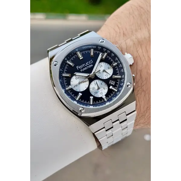 Kadranı Lacivert Kordonu Gümüş Renk İç Göstergeleri Aktif 43 Mm Erkek Kol Saati