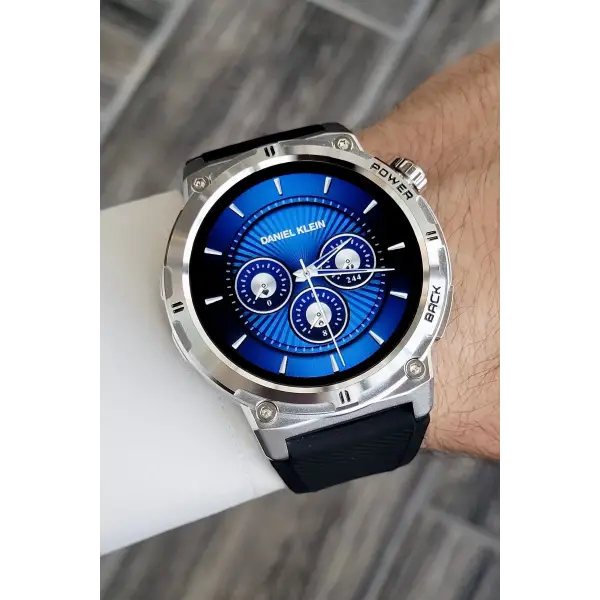 Kasası Gümüş Kordonu Siyah Renk Android/ios Uyumlu Hediye Paketli Akıllı Saat