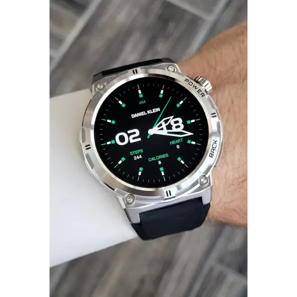 Kasası Gümüş Kordonu Siyah Renk Android/ios Uyumlu Hediye Paketli Akıllı Saat