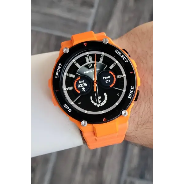 Android/ios Uyumlu Arama Özellikli Turuncu Renk Kordonlu Akıllı Kol Saati