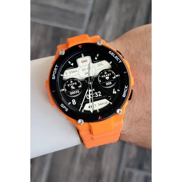 Android/ios Uyumlu Arama Özellikli Turuncu Renk Kordonlu Akıllı Kol Saati