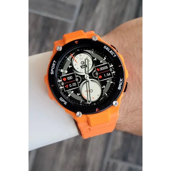 Android/ios Uyumlu Arama Özellikli Turuncu Renk Kordonlu Akıllı Kol Saati