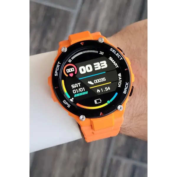Android/ios Uyumlu Arama Özellikli Turuncu Renk Kordonlu Akıllı Kol Saati
