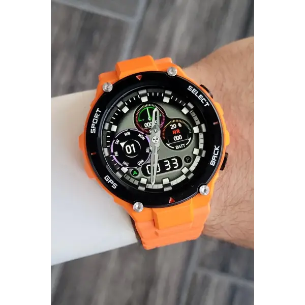 Android/ios Uyumlu Arama Özellikli Turuncu Renk Kordonlu Akıllı Kol Saati