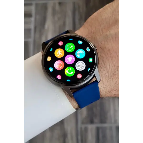 Android/ios Uyumlu Arama Özellikli Lacivert Renk Kordonlu Akıllı Kol Saati
