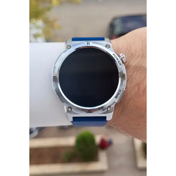 Kasası Gümüş Kordonu Lacivert Renk Android ve ios Uyumlu Hediye Paketli Akıllı Kol Saat