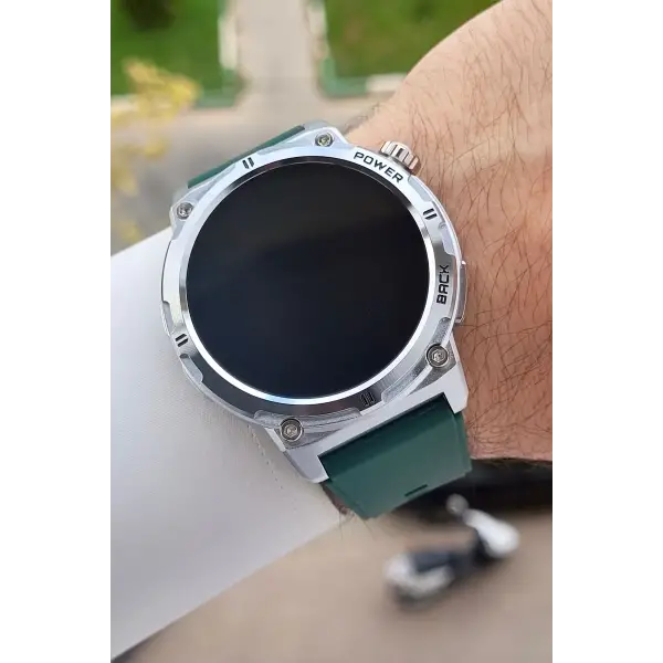 Kasası Gümüş Kordonu Yeşil Renk Android ve ios Uyumlu Hediye Paketli Akıllı Kol Saat