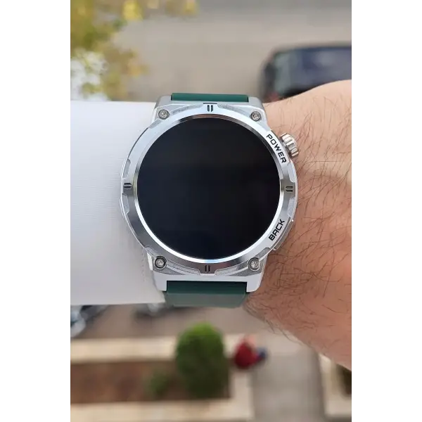 Kasası Gümüş Kordonu Yeşil Renk Android ve ios Uyumlu Hediye Paketli Akıllı Kol Saat