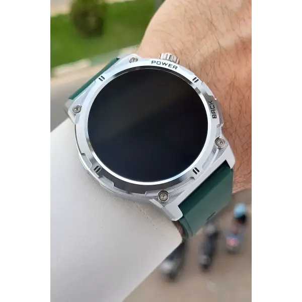 Kasası Gümüş Kordonu Yeşil Renk Android ve ios Uyumlu Hediye Paketli Akıllı Kol Saat