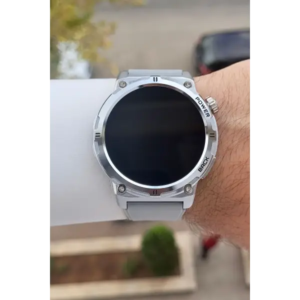 Kasası Gümüş Kordonu Gri Renk Android ve ios Uyumlu Hediye Paketli Akıllı Kol Saat