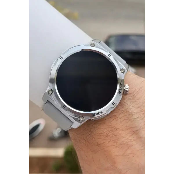 Kasası Gümüş Kordonu Gri Renk Android ve ios Uyumlu Hediye Paketli Akıllı Kol Saat