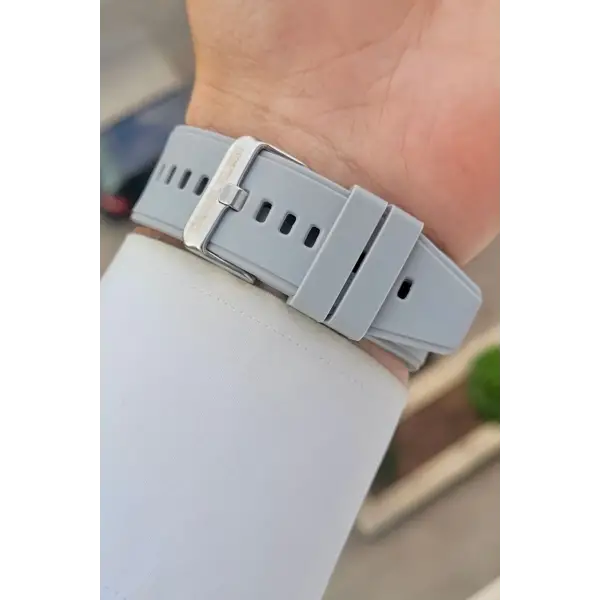 Kasası Gümüş Kordonu Gri Renk Android ve ios Uyumlu Hediye Paketli Akıllı Kol Saat