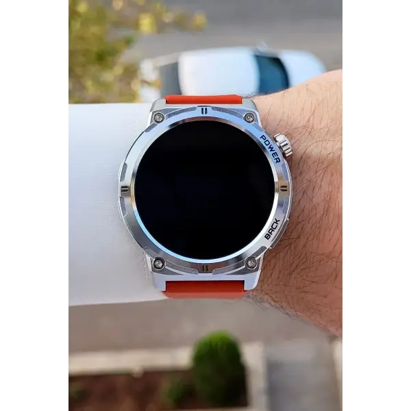 Kasası Gümüş Kordonu Kırmızı Renk Android ve ios Uyumlu Hediye Paketli Akıllı Kol Saat