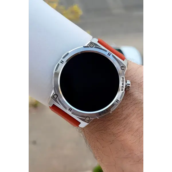 Kasası Gümüş Kordonu Kırmızı Renk Android ve ios Uyumlu Hediye Paketli Akıllı Kol Saat