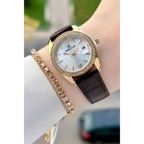 Kasası Gold Kordonu Kahverengi Renk 30 Mm Kadın Kol Saati ve Bileklik