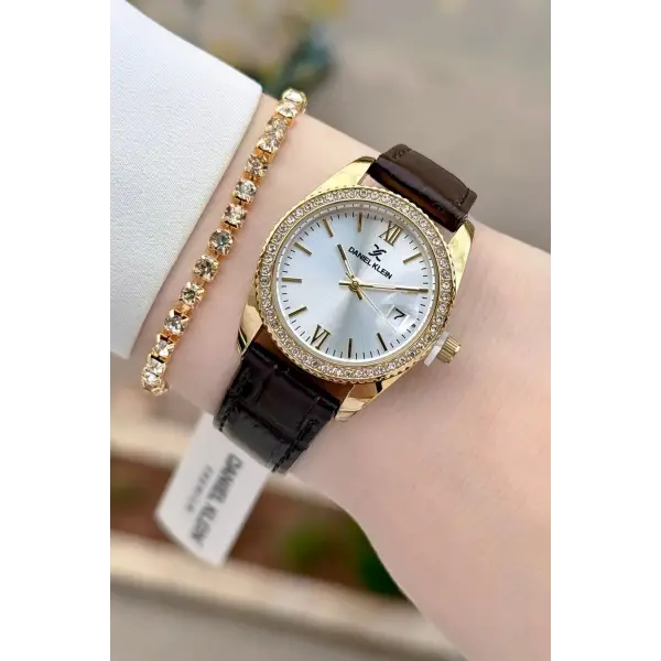 Kasası Gold Kordonu Kahverengi Renk 30 Mm Kadın Kol Saati ve Bileklik