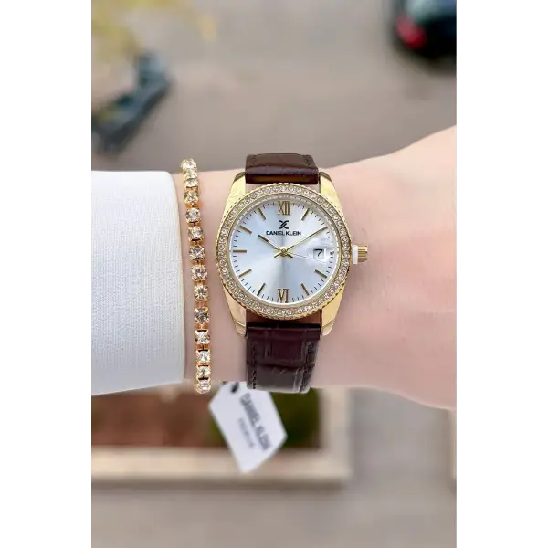 Kasası Gold Kordonu Kahverengi Renk 30 Mm Kadın Kol Saati ve Bileklik