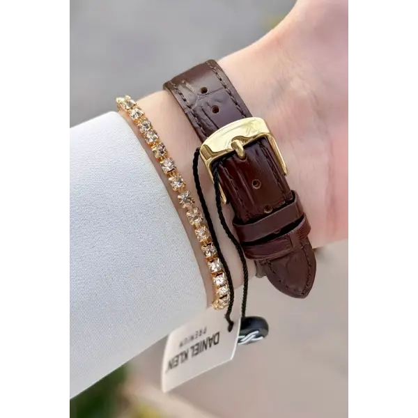 Kasası Gold Kordonu Kahverengi Renk 30 Mm Kadın Kol Saati ve Bileklik