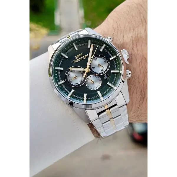 42 Mm Kadranı Yeşil Kordonu Gold Gümüş Renk İç Göstergeleri Aktif Erkek Kol Saati