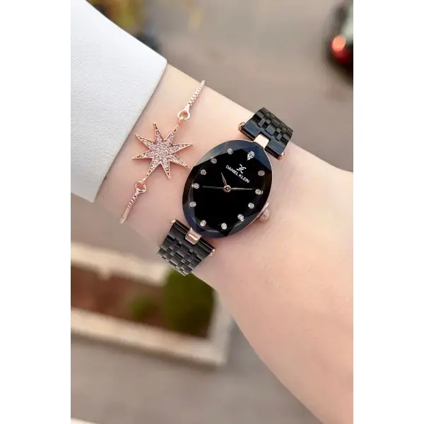 Kasası Rose Kordonu Siyah Renk Kadın Kol Saati ve Bileklik